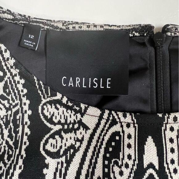 Carlisle Knit Dress Black Cream Paisley Long Sleeve Size 12 Classic Modest Chic - Picture 5 of 9